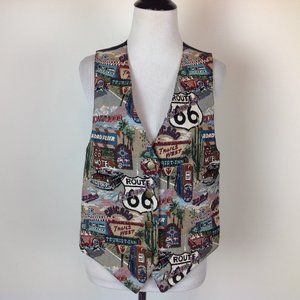 Vtg Nadia Tapestry Vest Route 66 Travel Womens M